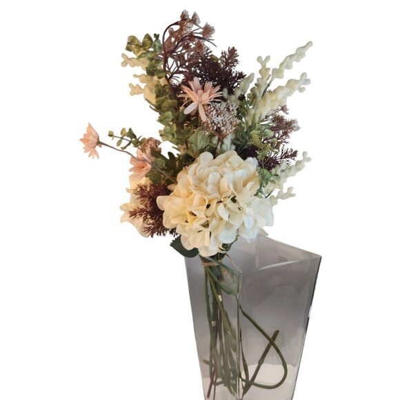 Artificial Floral Arrangement Beige Hydrangea & Cream Mum Bouquet Hand Tied - Picture 4 of 15